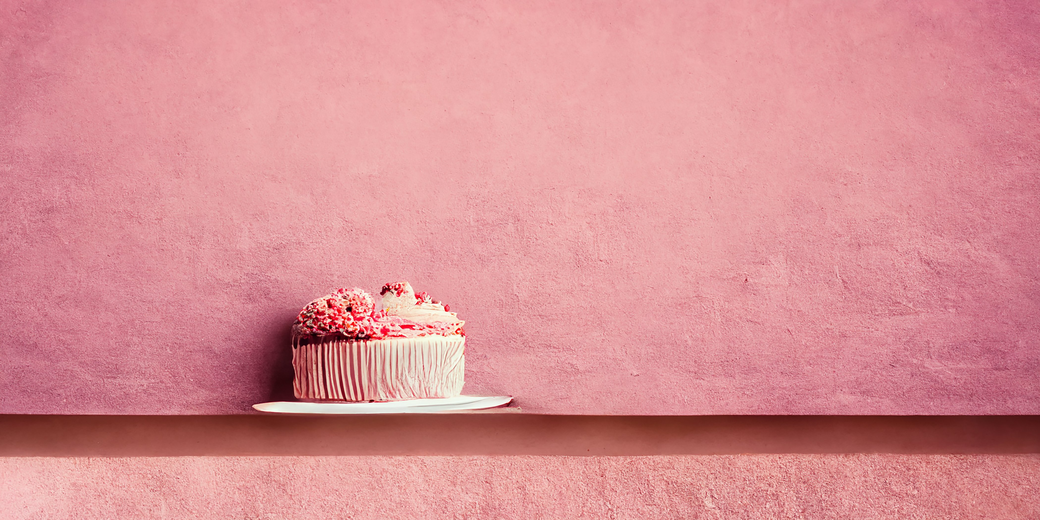 Pink background with cake